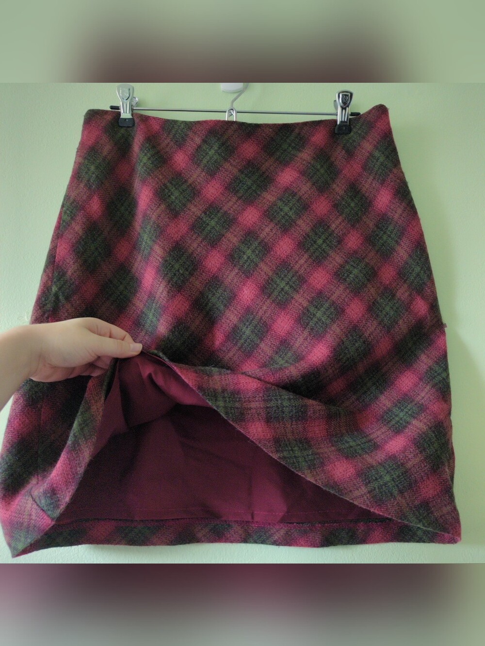 Vintage 90s Smart Set Plaid Mini Skirt A Line Warm Winter Medium - Picture 8 of 9